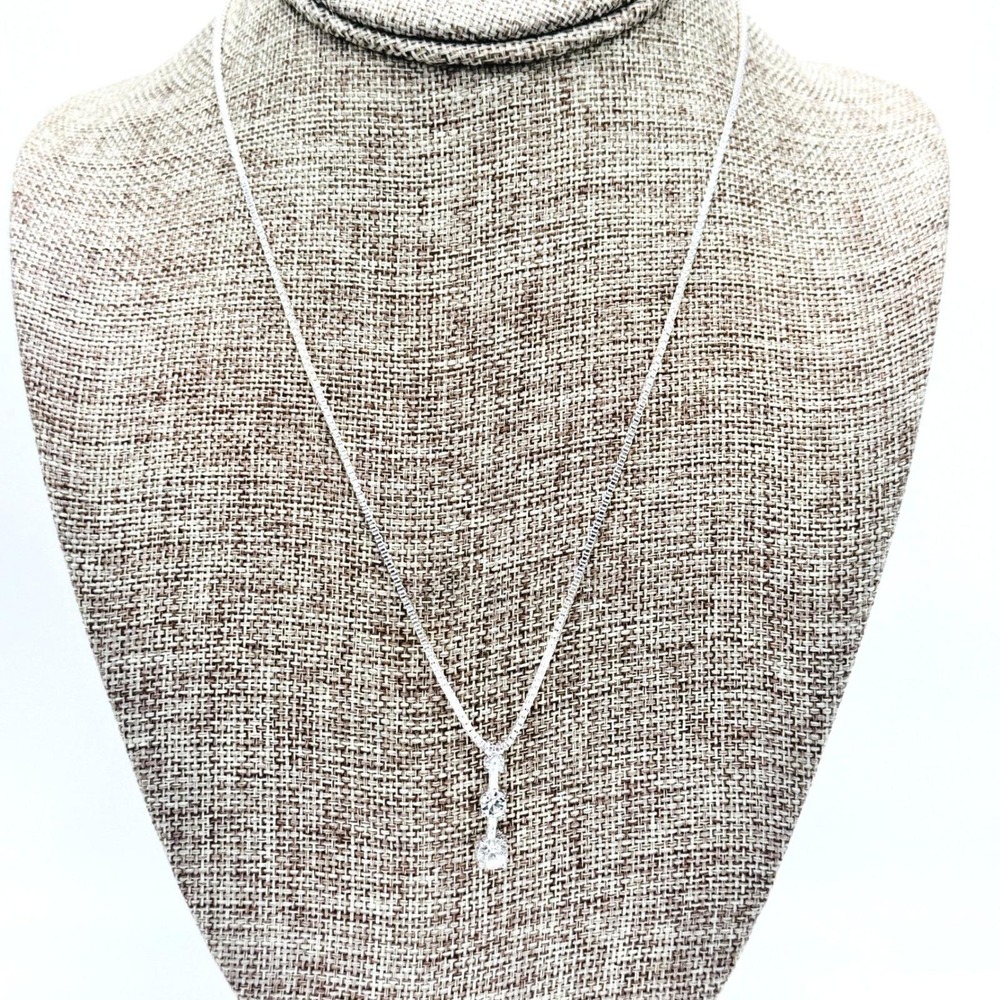 Crystal Drop Necklace Adjustable 18" Silvertone Chain Clear Rhinestone Pendant